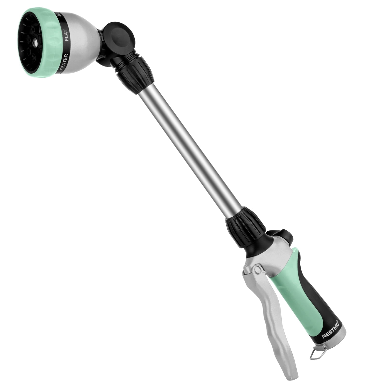 Restmo Heavy Duty Metal Watering Wand ,16-Inch Garden Hose Sprayer with 180° Swivel Head, 7 Spray Patterns & Flow Control, Cyan