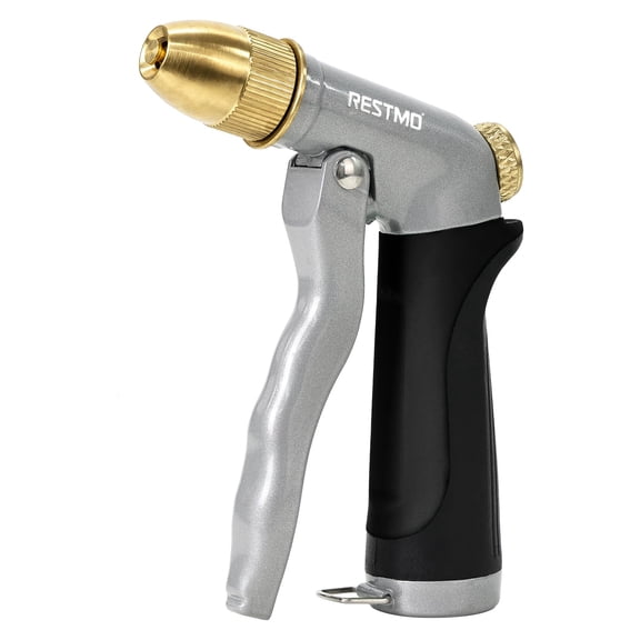 Restmo Metal Water Hose Nozzle, High Pressure Garden Sprayer, Black Adjustable Brass Head for 4 Spray Patterns, Heavy Duty Garden Water Sprayer for Outdoor Lawn & Plant & Car