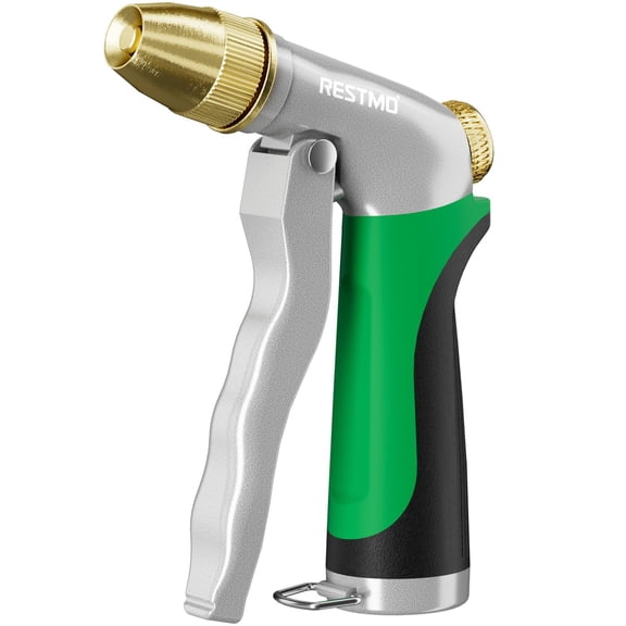 Restmo  Metal Water Hose Nozzle, High Pressure Garden Sprayer, Green Adjustable Brass Head for 4 Spray Patterns, Heavy Duty Garden Water Sprayer for Outdoor Lawn & Plant & Car