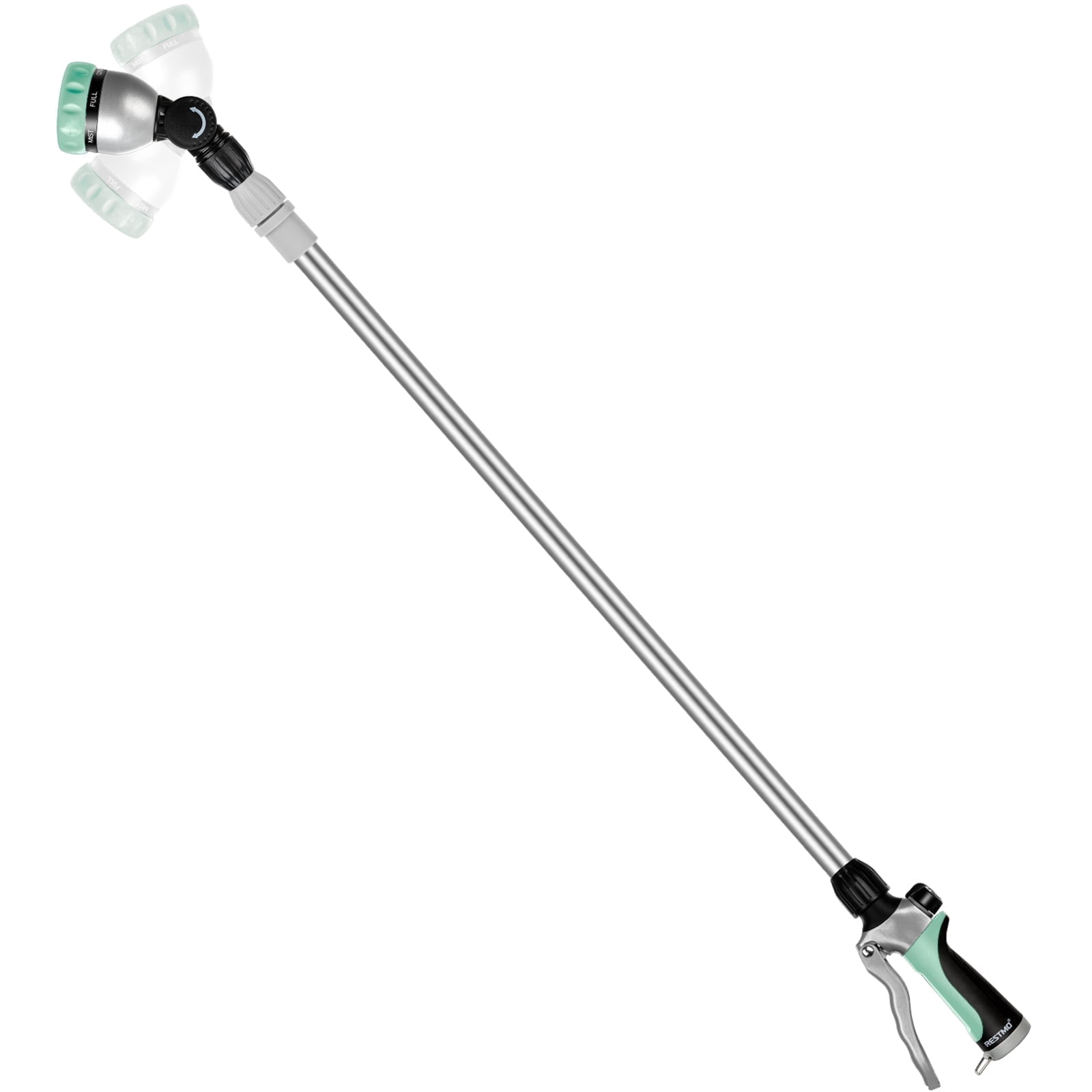 Restmo Telescopic Metal Watering Wand, 36-60 Inch Long Adjustable Tube with 180° Ratcheting Head, 7 Spray Patterns and Flow Control | Garden Hose Sprayer for Hanging Baskets, Shrubs, Lawn, Cyan