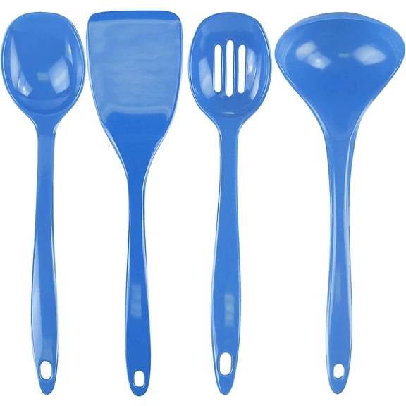 Reston Lloyd 100% Melamine Kitchen Utensil Set, Non Scratching Ladle, Spoon, Slotted Spoon & Spatula, Easy To Hold, Set of 4, Azure