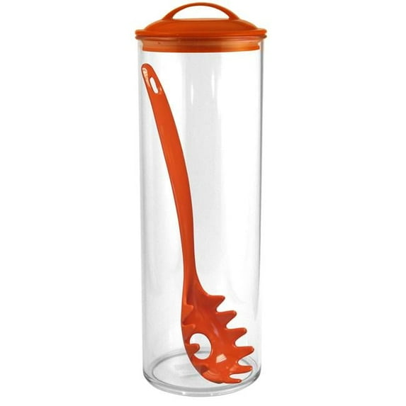Reston Lloyd Spaghetti/Pasta Acrylic Canister with Matching Spaghetti Fork - Orange