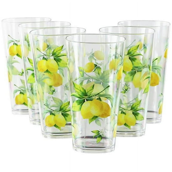 Reston Lloyd 19 oz Fresh Lemons Acrylic Ice Tea Glasses, Set of 6