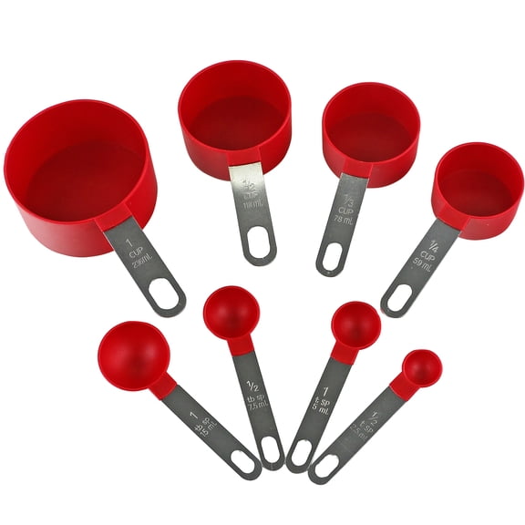 Reston Lloyd 8pc Measuring Cups & Spoons for Dry & Liquid Ingredients, Food Grade Plastic with Stainless Steel Handles, Red