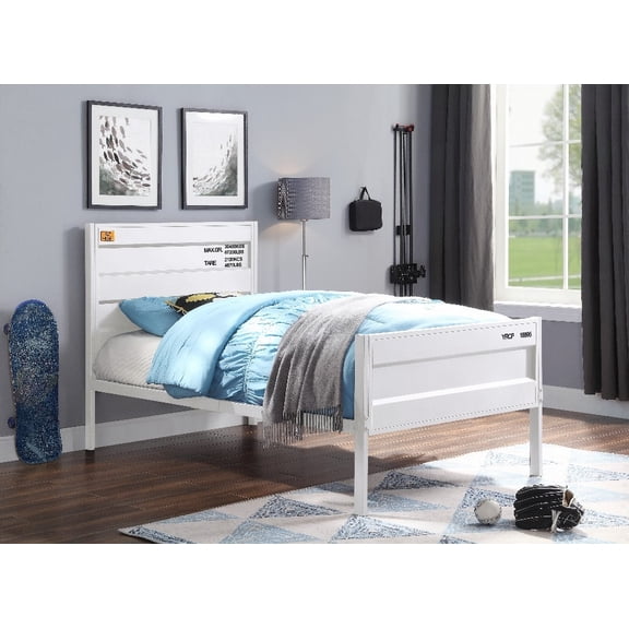 Restonic Cargo White Finish Full Bed | Metal Frame, Recessed Panels