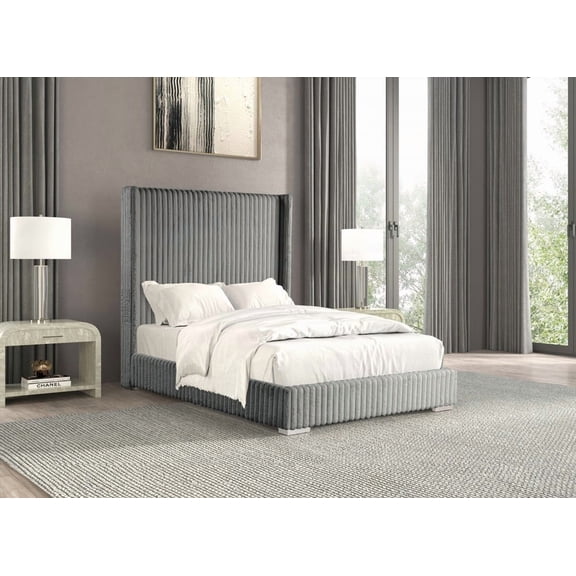Restonic Gray 1pc King Size Bed in Fur Chenille
