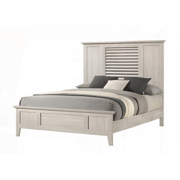 Restonic King Size Bed | Contemporary Louvered Headboard, Light Wood Finish