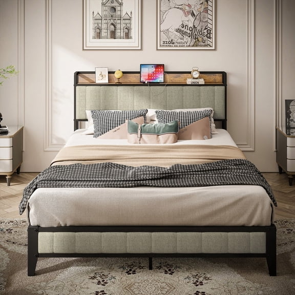 Restonic Queen Bed Frame - Heavy-Duty Metal Slats