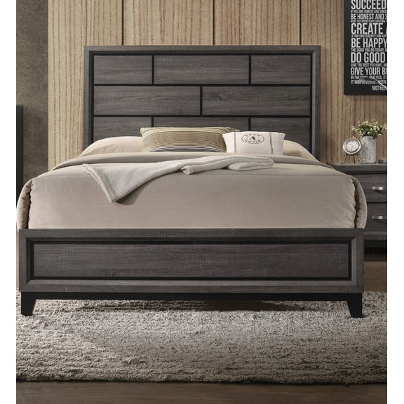 Restonic Queen Low-profile Bed | Gray Geometric Finish | Contemporary
