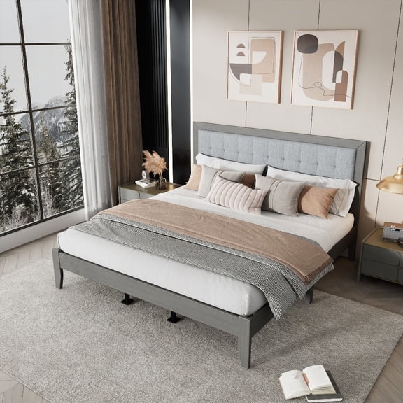 Restonic Solid Wood King Bed with Upholstered Headboard - Classic Design