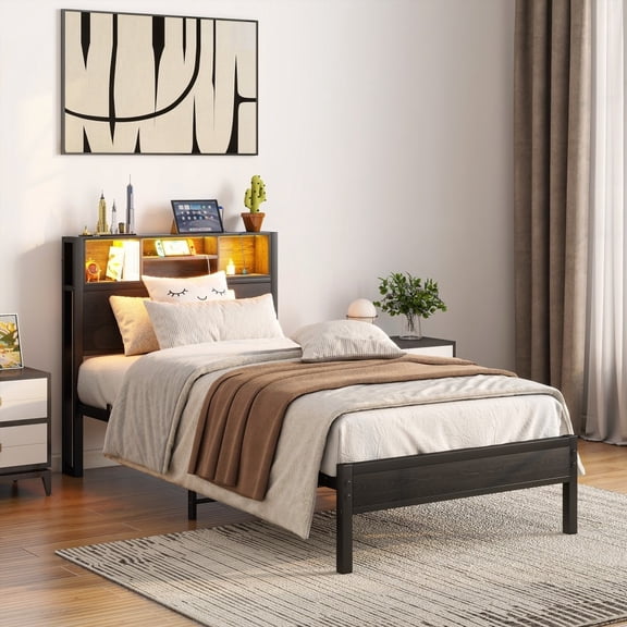 Restonic Twin Bed Frame - Storage Headboard & Charging Station