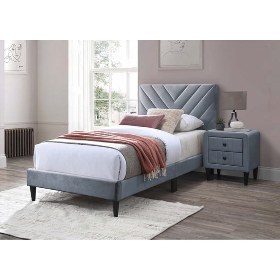 Restonic Twin Bed in Plush Velvet & Chic V-Stitching