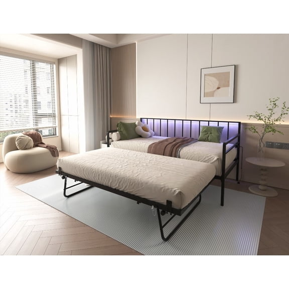 Restonic Twin Daybed with RGB LED & Charging, Adjustable for Bedroom