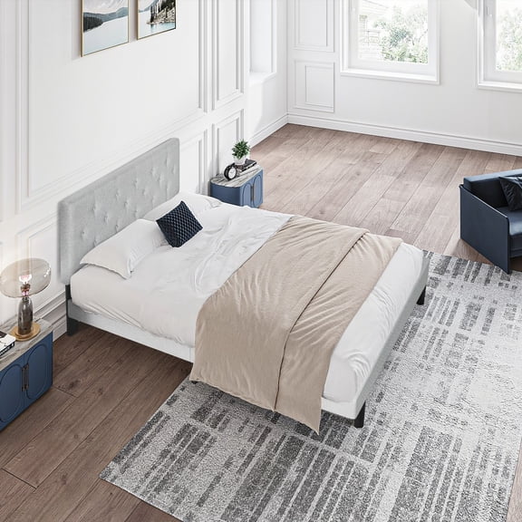 Restonic Twin Size Bed Frame with Button Tufted Headboard - No Box Spring, Easy Assembly