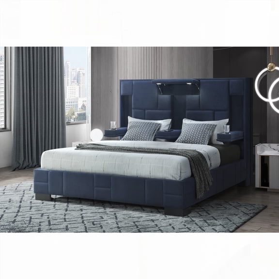 Restonic YARIS Navy - Contemporary Style Queen Bed w/Fold Arms