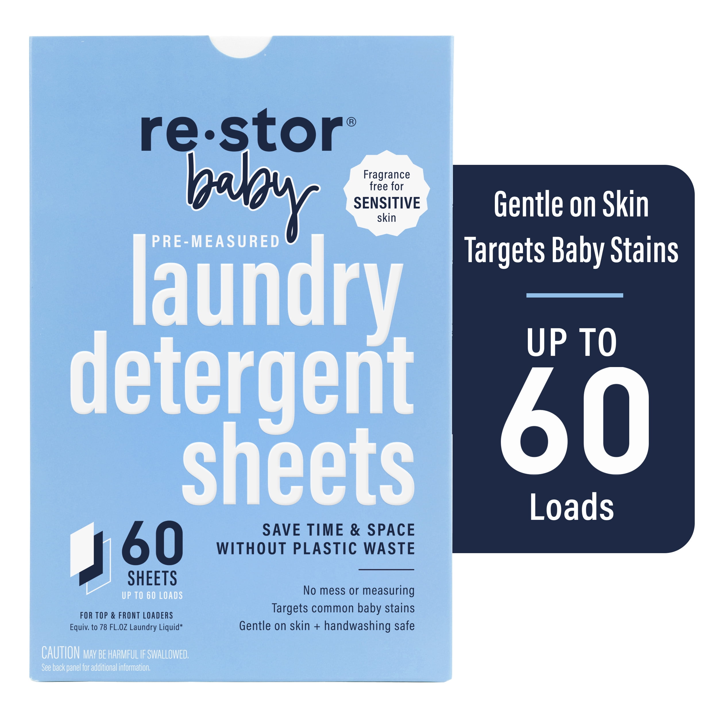 Restor Unscented Baby Laundry Detergent Sheets 60 Count