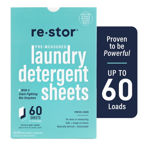 Restor Stain-Fighting Laundry Detergent Sheets Fresh Linen 60 Count