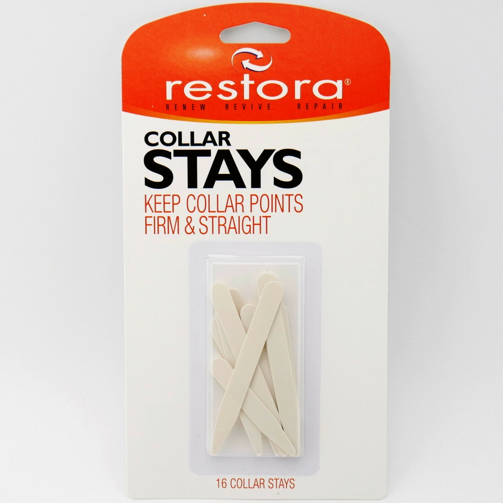 Restora White Plastic Collar Stays 16 Assorted Collor Stays