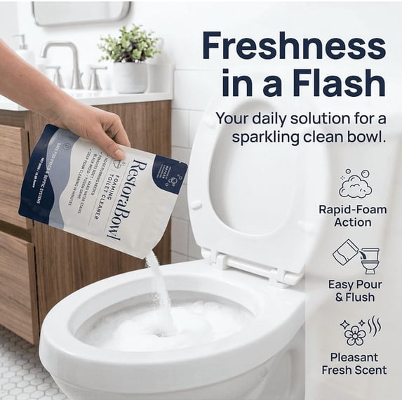 Restorabowl Foaming Toilet Cleaner, Powerful Powder with Oxygen Fizz for Deep Stain Removal, Easy Daily Bathroom Cleaning, Depending on the severity of the stain, 100g 1pcs