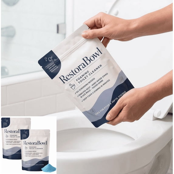 Restorabowl Foaming Toilet Cleaner, Powerful Powder with Oxygen Fizz for Deep Stain Removal, Easy Daily Bathroom Cleaning, Depending on the severity of the stain, 100g 2pcs