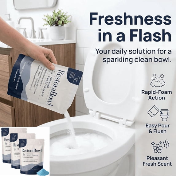 Restorabowl Foaming Toilet Cleaner, Powerful Powder with Oxygen Fizz for Deep Stain Removal, Easy Daily Bathroom Cleaning, Depending on the severity of the stain, 100g 3pcs