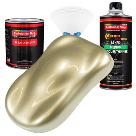 Restoration Shop - Antique Gold Metallic Acrylic Lacquer Auto Paint - Complete Quart Paint Kit with Medium Thinner