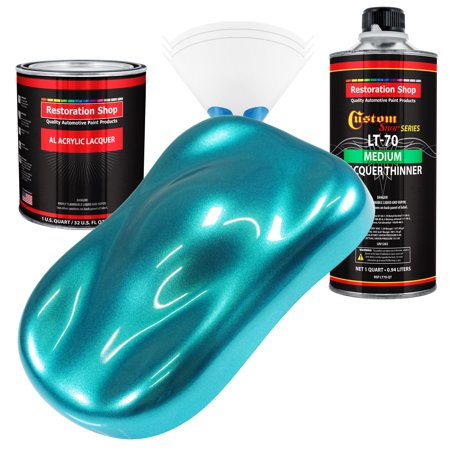 Restoration Shop - Aquamarine Firemist Acrylic Lacquer Auto Paint - Complete Quart Paint Kit with Medium Thinner