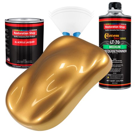 Restoration Shop - Autumn Gold Metallic Acrylic Lacquer Auto Paint - Complete Quart Paint Kit with Medium Thinner