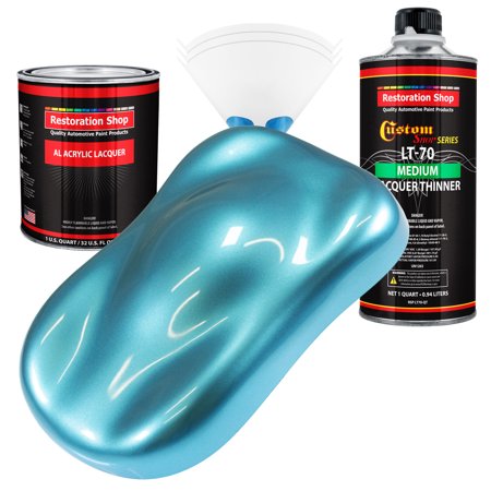 Restoration Shop - Azure Blue Metallic Acrylic Lacquer Auto Paint - Complete Quart Paint Kit with Medium Thinner
