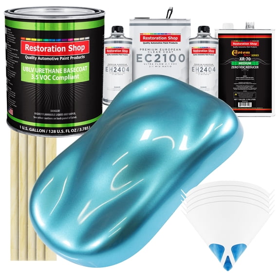 Restoration Shop - Azure Blue Metallic - Low V.O.C. Urethane Basecoat with European Clearcoat Auto Paint - Complete Gallon Paint Color Kit - Automotive Coating