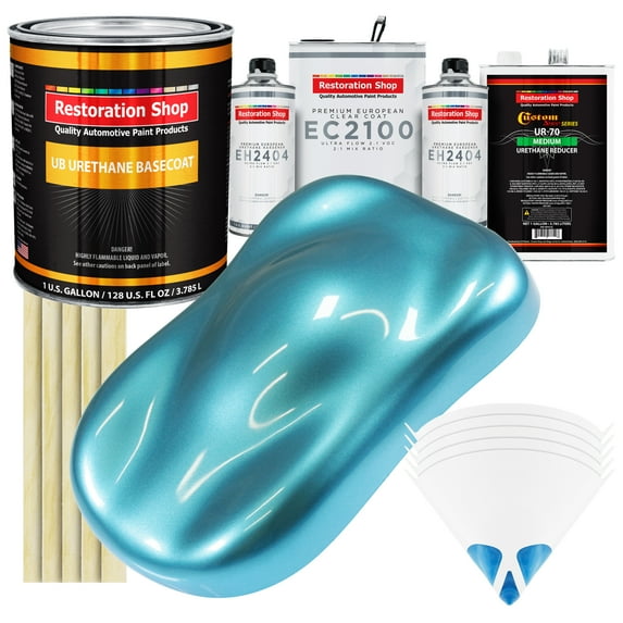 Restoration Shop - Azure Blue Metallic Urethane Basecoat with European Clearcoat Auto Paint - Complete Gallon Paint Color Kit - Automotive Refinish Coating