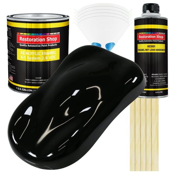Restoration Shop - Black Chassis (Gloss) Acrylic Enamel Auto Paint, Complete Gallon Paint Kit, Single Stage High Gloss