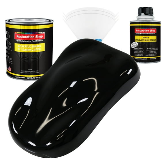 Restoration Shop - Black Chassis (Gloss) Acrylic Enamel Auto Paint - Complete Quart Paint Kit - Single Stage High Gloss