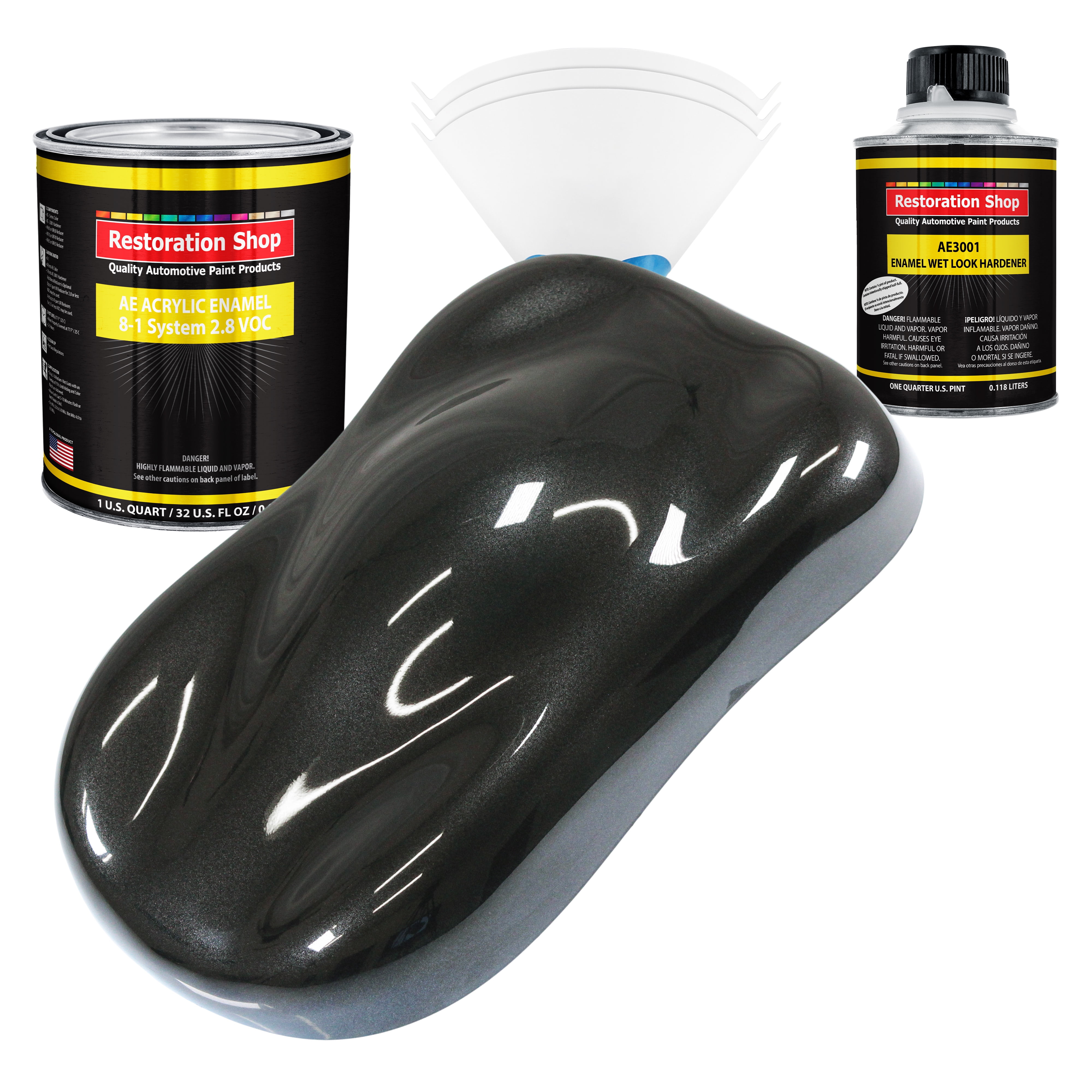 Restoration Shop - Black Metallic Acrylic Enamel Auto Paint - Complete  Quart Paint Kit - Single Stage High Gloss 
