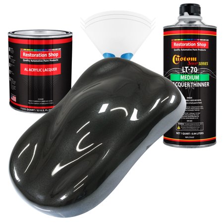 Restoration Shop - Black Metallic Acrylic Lacquer Auto Paint - Complete Quart Paint Kit with Medium Thinner
