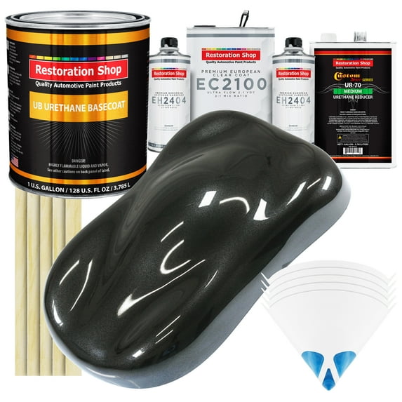 Restoration Shop - Black Metallic Urethane Basecoat with European Clearcoat Auto Paint - Complete Gallon Paint Color Kit - Automotive Refinish Coating