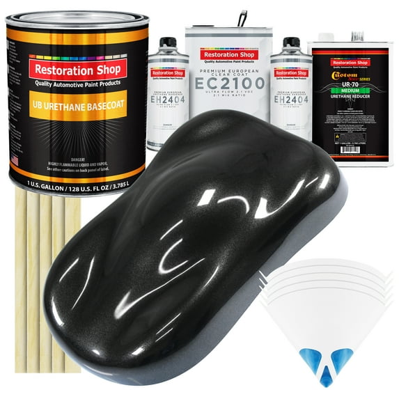 Restoration Shop - Black Sparkle Metallic Urethane Basecoat with European Clearcoat Auto Paint - Complete Gallon Paint Color Kit - Automotive Refinish Coating