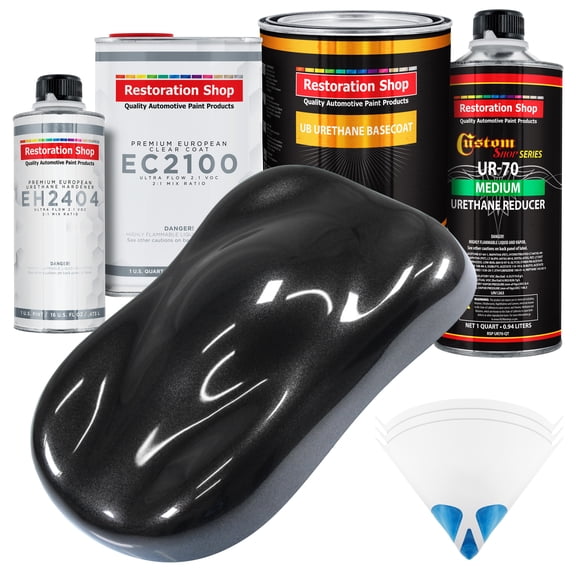 Restoration Shop - Black Sparkle Metallic Urethane Basecoat with European Clearcoat Auto Paint - Complete Quart Paint Color Kit - Automotive Refinish Coating