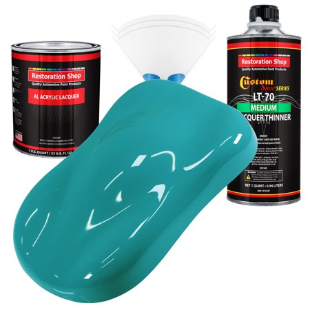 Restoration Shop - Bright Racing Aqua Acrylic Lacquer Auto Paint - Complete Quart Paint Kit with Medium Thinner