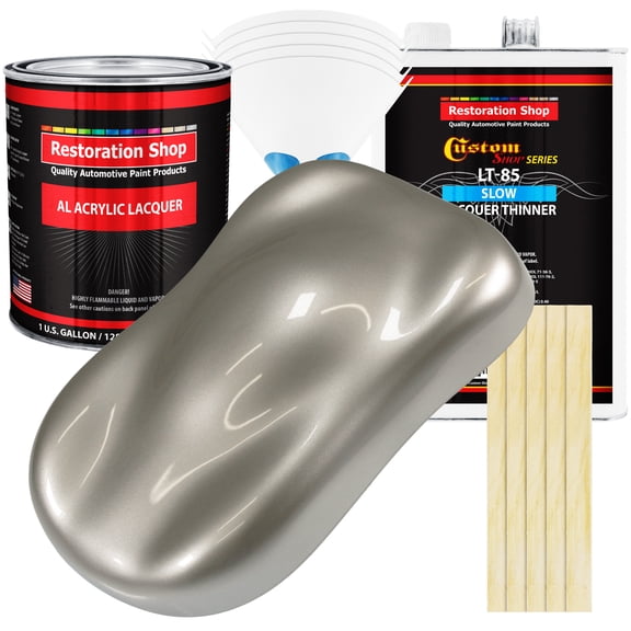 Restoration Shop - Bright Silver Metallic Acrylic Lacquer Auto Paint - Complete Gallon Paint Kit with Slow Thinner