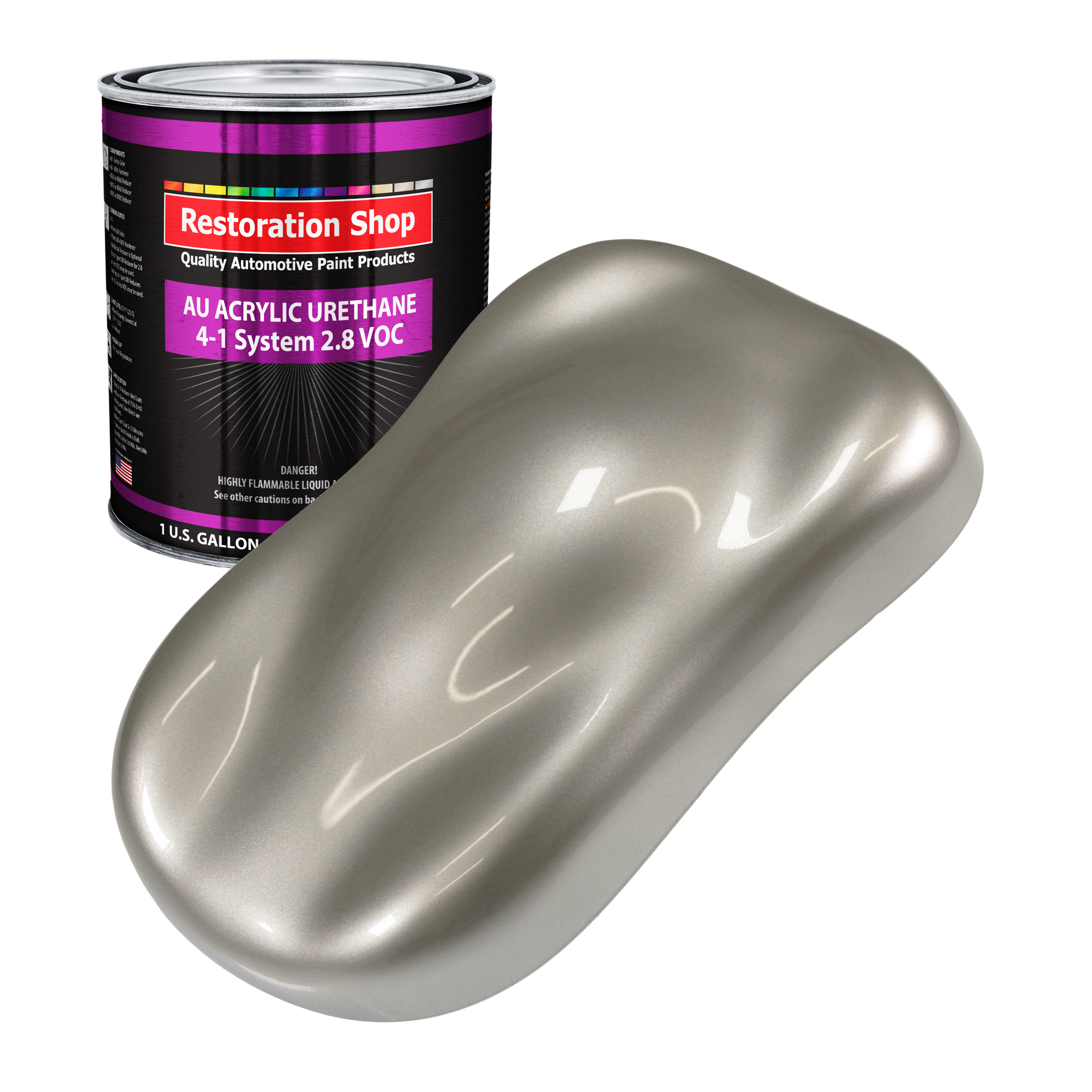 Restoration Shop Bright Silver Metallic Acrylic Urethane Auto Paint - Gallon Paint Color Only, Single Stage High Gloss