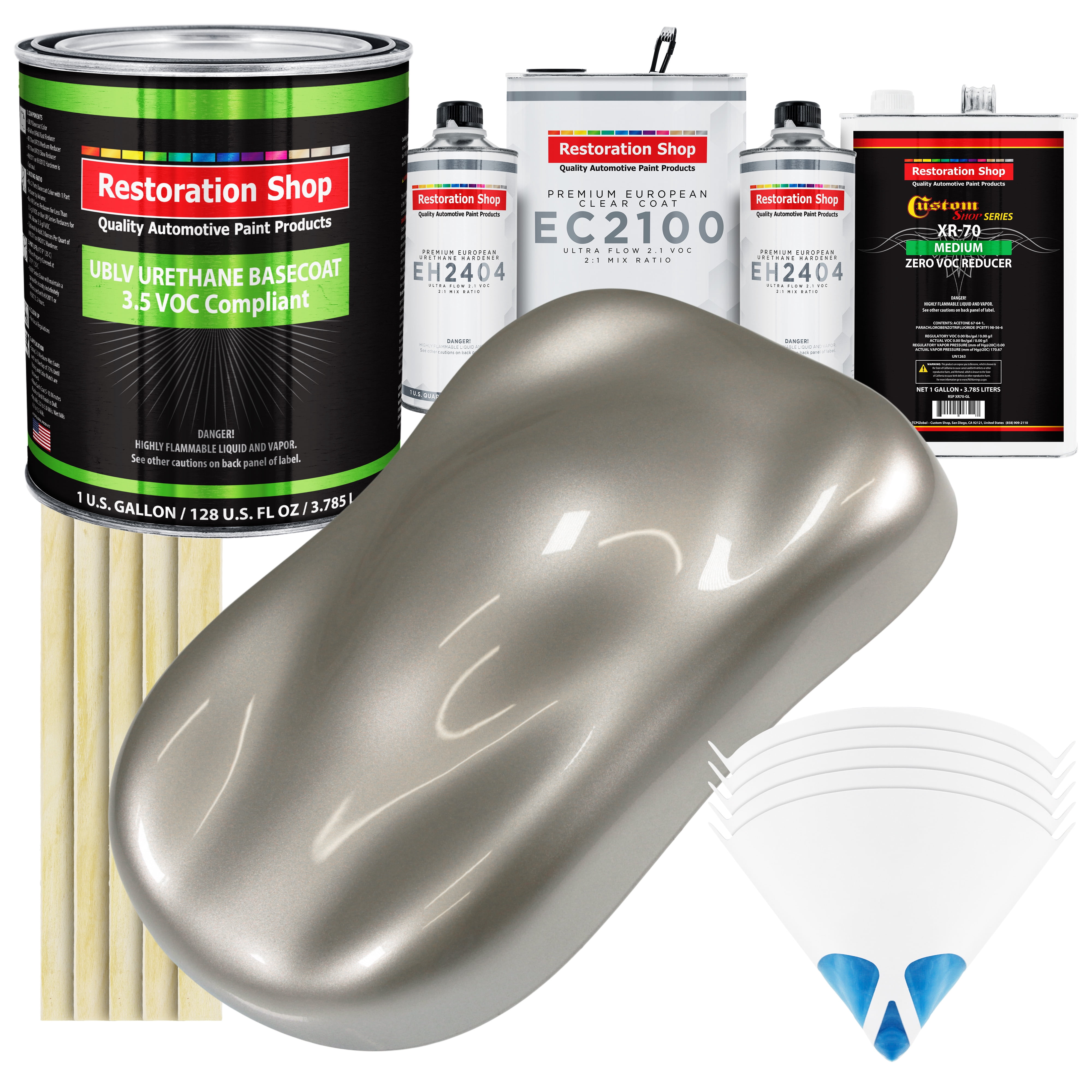 Restoration Shop - Bright Silver Metallic - Low V.O.C. Urethane Basecoat with European Clearcoat Auto Paint - Complete Gallon Paint Color Kit - Automotive Coating