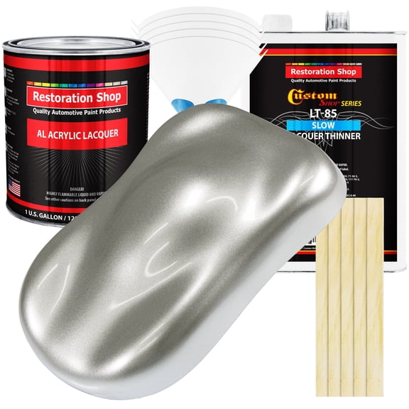 Restoration Shop - Brilliant Silver Firemist Acrylic Lacquer Auto Paint - Complete Gallon Paint Kit with Slow Thinner
