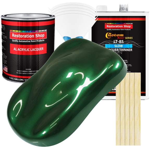 Restoration Shop British Racing Green Metallic Acrylic Lacquer Auto Paint - Complete Gallon Paint Kit with Slow Thinner