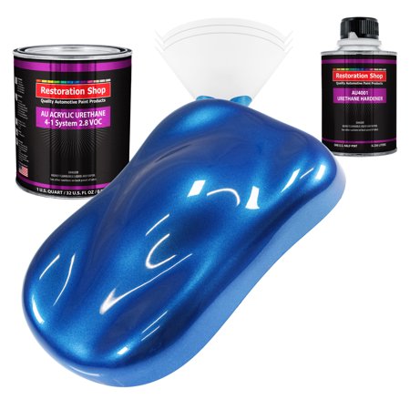 Restoration Shop Burn Out Blue Metallic Acrylic Urethane Auto Paint Complete Quart Paint Kit, Single Stage High Gloss
