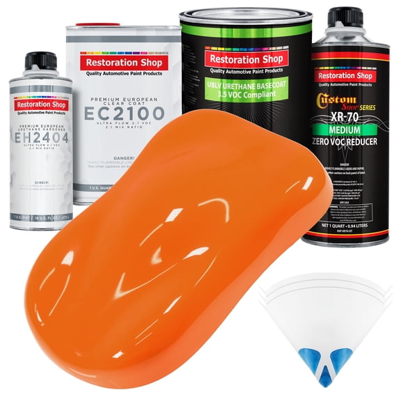 Restoration Shop - California Orange - Low V.O.C. Urethane Basecoat with European Clearcoat Auto Paint - Complete Quart Paint Color Kit - Automotive Coating