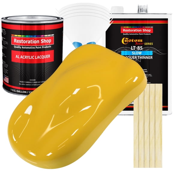 Restoration Shop - Canary Yellow Acrylic Lacquer Auto Paint - Complete Gallon Paint Kit with Slow Thinner