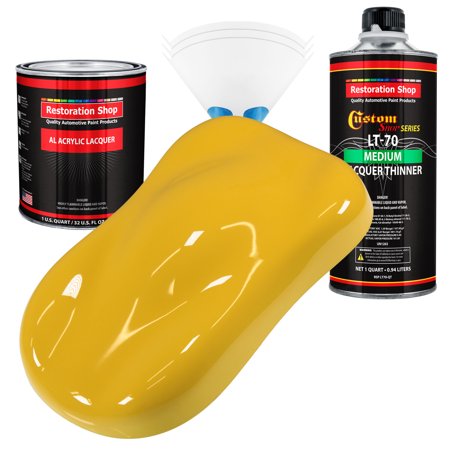 Restoration Shop - Canary Yellow Acrylic Lacquer Auto Paint - Complete Quart Paint Kit with Medium Thinner