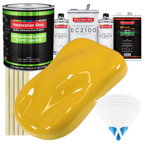 Restoration Shop - Canary Yellow - Low V.O.C. Urethane Basecoat with European Clearcoat Auto Paint - Complete Gallon Paint Color Kit - Automotive Coating