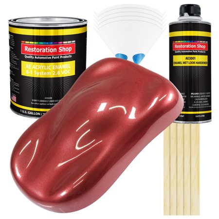 Restoration Shop Candy Apple Red Metallic Acrylic Enamel Auto Paint, Complete Gallon Paint Kit, Single Stage High Gloss